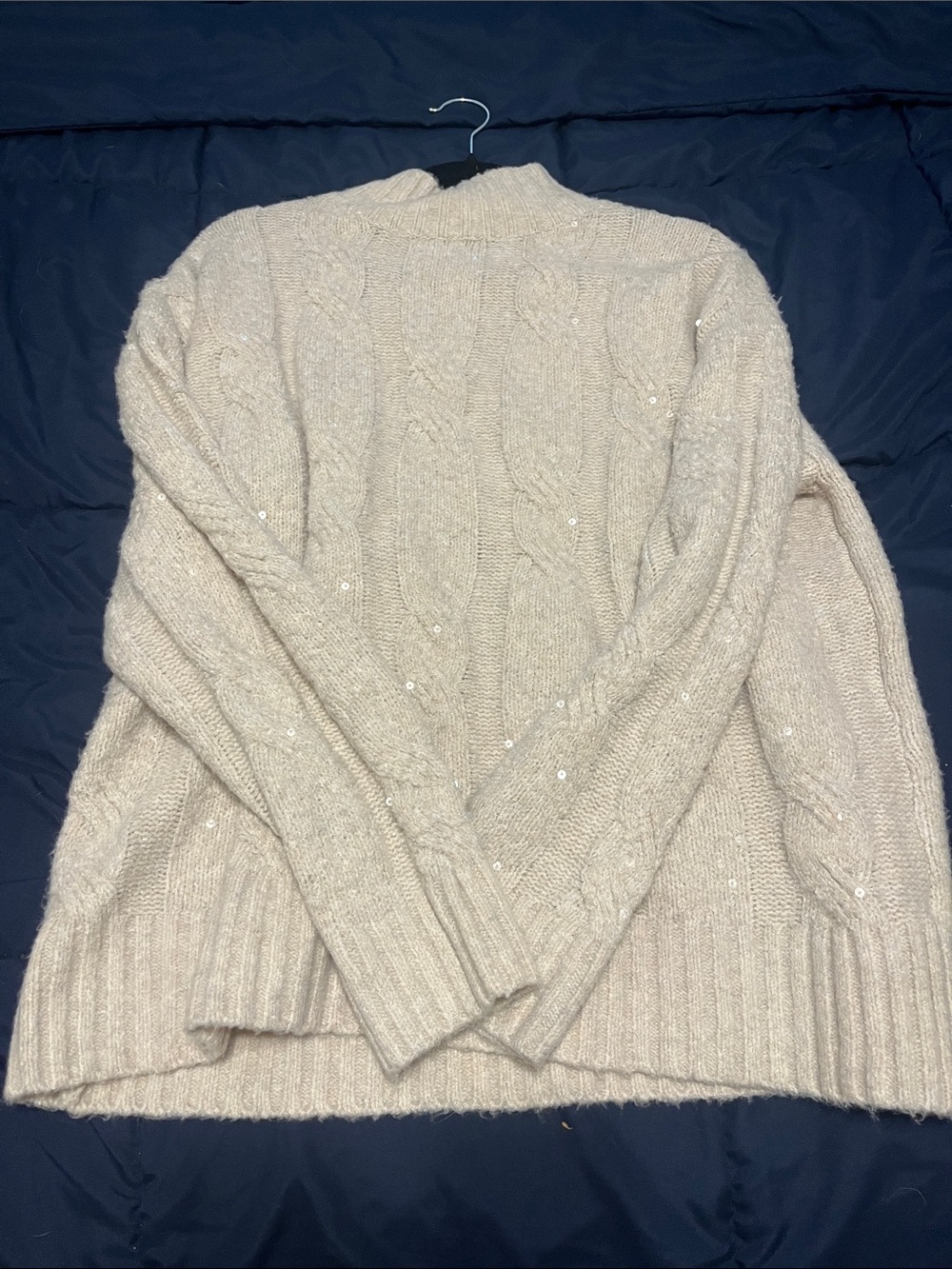 fab'rik Cream Cable Knit Sequin Turtleneck Sweater
